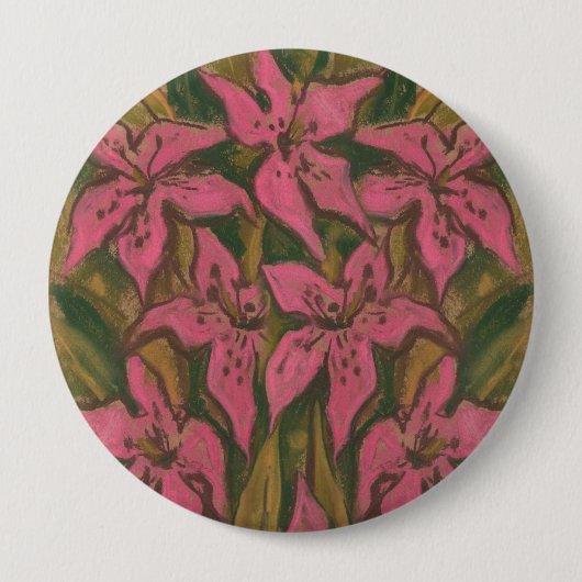 Roze gelilies, pastelschilderingen, bloemen, bloem ronde button 4,0 cm (Voorkant)