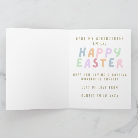 Roze Gelukkig 1e Paasei Goddochter Naam Kaart (Binnen)