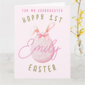 Roze Gelukkig 1e Paasei Goddochter Naam Kaart (Gele Bloem)