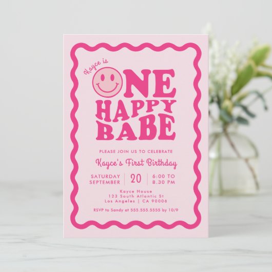 Roze Gelukkig Gezicht Een Gelukkig Babe Meisje 1e  Kaart (Staand voorkant)