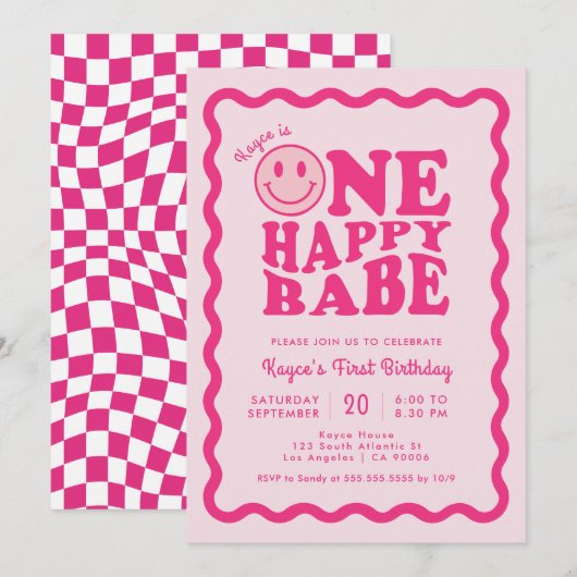 Roze Gelukkig Gezicht Een Gelukkig Babe Meisje 1e  Kaart (Voorkant / Achterkant)