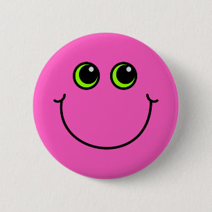 Roze Gelukkig Gezicht Emoji Ronde Button 5,7 Cm