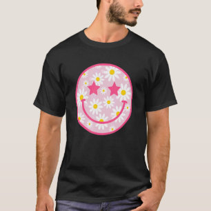 Roze Gelukkig Gezicht Madeliefje Bloem Preppy Esth T-shirt