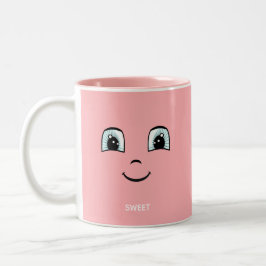 Roze gelukkig gezicht met gepersonaliseerde tekst tweekleurige koffiemok