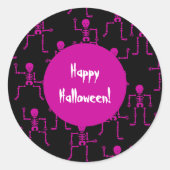 Roze Gelukkig Halloween Dancing Skeletons Patroon Ronde Sticker (Voorkant)