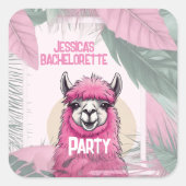 Roze Gelukkig Lachende Lama Bachelorette Vierkante Sticker (Voorkant)