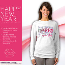 Roze Gelukkig Nieuwjaar Gestapelde T-shirt Met Lan
