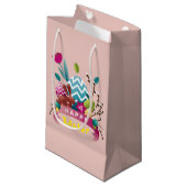 Roze Gelukkig Paashaas, eieren en bloemen ontwerp Klein Cadeauzakje (Voorkant Gekanteld)