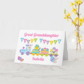 Roze Gelukkig Pasen Konijn Trein Achterkleindochte Kaart (Gele Bloem)