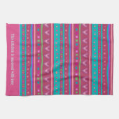 Roze Gelukkig Trendy Streep Harten Custom Stijlvol Theedoek (Horizontaal)