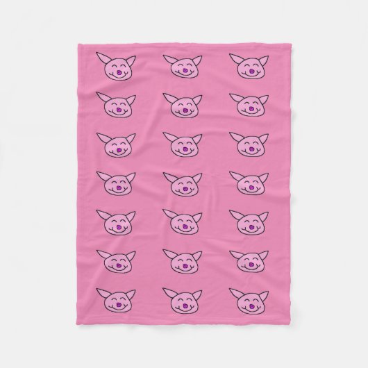 Roze Gelukkig Varken Fleece Deken (Voorkant)