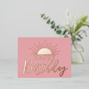 Roze Gelukkig Verjaardag Zonneschijn Echt Goud Fol Folie Feestdagen Briefkaart