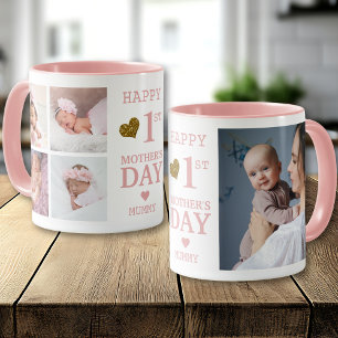 Roze Gelukkige Eerste Moederdag Mamma 5 Foto  Mok