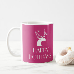 Roze GELUKKIGE FEestdagen Kerst Reindeer Naam Koffiemok