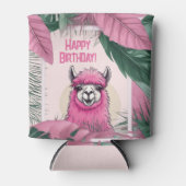 Roze Gelukkige Glimlachende Lama Blikjeskoeler (Voorkant)