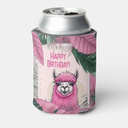 Roze Gelukkige Glimlachende Lama Blikjeskoeler (Blikje Achterkant)