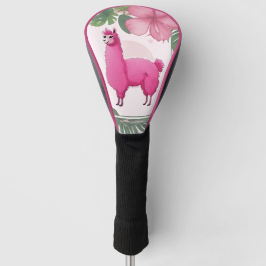 Roze Gelukkige Glimlachende Lama Golfheadcover (Voorkant)