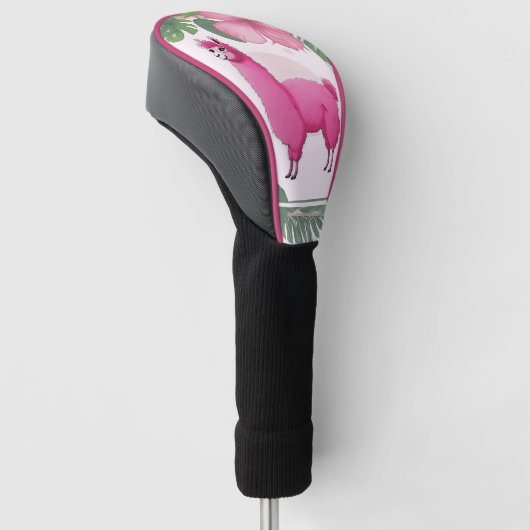 Roze Gelukkige Glimlachende Lama Golfheadcover (Schuin)