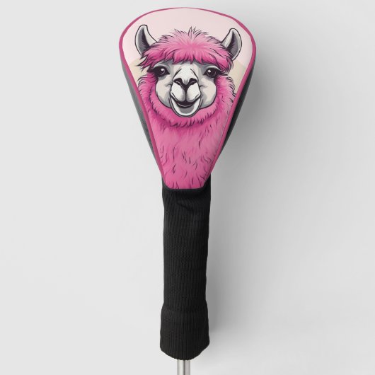 Roze Gelukkige Glimlachende Lama Golfheadcover (Voorkant)