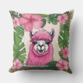 Roze Gelukkige Glimlachende Lama Kussen (Voorkant)