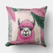 Roze Gelukkige Glimlachende Lama Kussen (Voorkant)