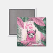 Roze Gelukkige Glimlachende Lama Magneet (Voorkant / Achterkant)