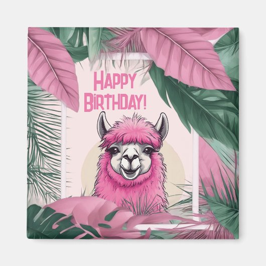 Roze Gelukkige Glimlachende Lama Magneet (Voorkant)