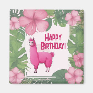 Roze Gelukkige Glimlachende Lama Magneet