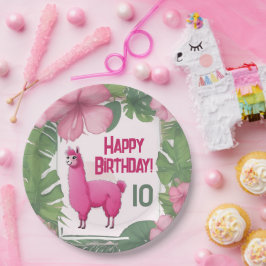 Roze Gelukkige Glimlachende Lama Papieren Bordje