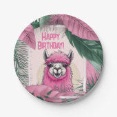 Roze Gelukkige Glimlachende Lama Papieren Bordje (Voorkant)