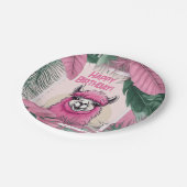 Roze Gelukkige Glimlachende Lama Papieren Bordje (Gekanteld)