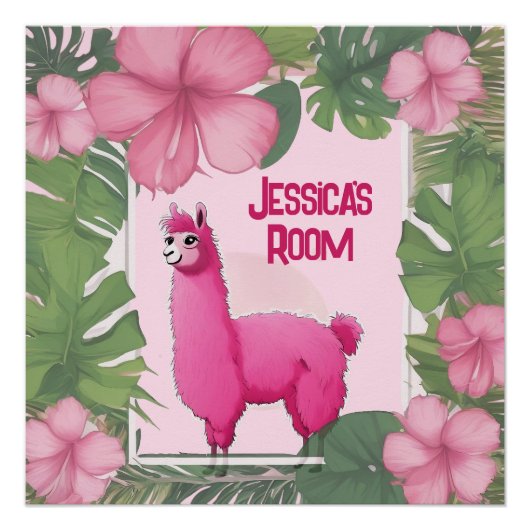 Roze Gelukkige Glimlachende Lama Perfect Poster (Voorkant)