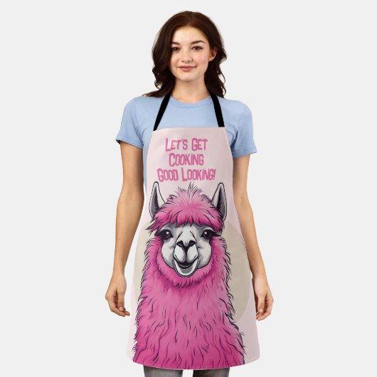 Roze Gelukkige Glimlachende Lama Schort (Gedragen)