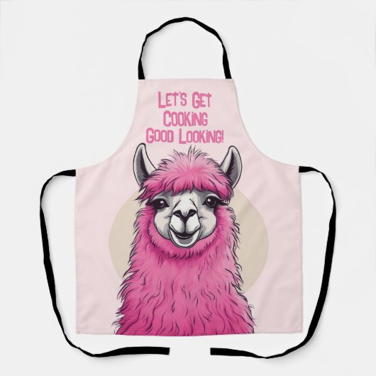 Roze Gelukkige Glimlachende Lama Schort (Voorkant)