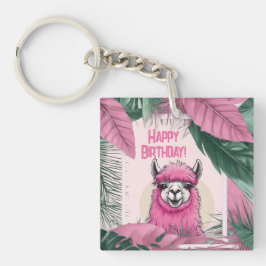 Roze Gelukkige Glimlachende Lama Sleutelhanger