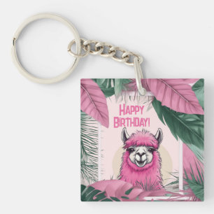 Roze Gelukkige Glimlachende Lama Sleutelhanger