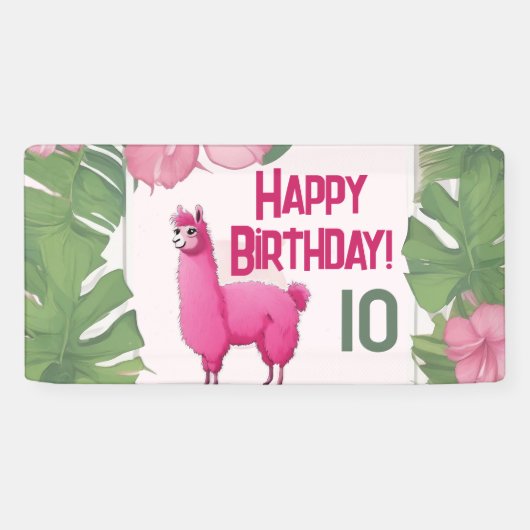 Roze Gelukkige Glimlachende Lama Spandoek (Horizontaal)