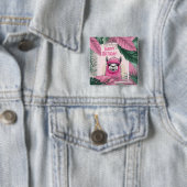 Roze Gelukkige Glimlachende Lama Vierkante Button 5,1 Cm (In situ)