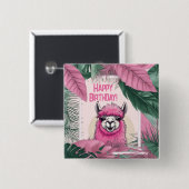 Roze Gelukkige Glimlachende Lama Vierkante Button 5,1 Cm (Voorkant /achterkant)