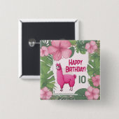 Roze Gelukkige Glimlachende Lama Vierkante Button 5,1 Cm (Voorkant /achterkant)