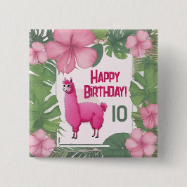 Roze Gelukkige Glimlachende Lama Vierkante Button 5,1 Cm