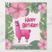 Roze Gelukkige Glimlachende Lama Wijn Etiket (Enkel label)