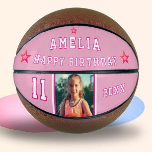 Roze Gelukkige Verjaardag Sterren Speler Foto Basketbal