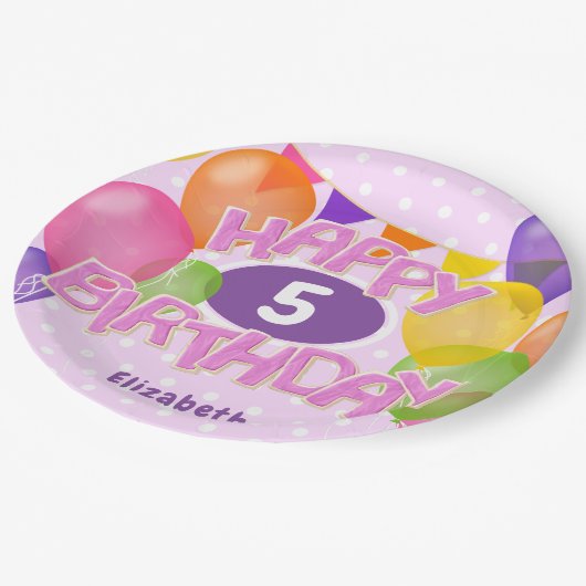 Roze Gelukkige Verjaardagsknipsel koekjes W ballon Papieren Bordje (Gekanteld)