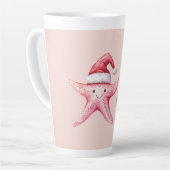 Roze Gelukkige Zeester Kerstman Hoed Latte Mok (Linkerhoek)