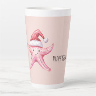 Roze Gelukkige Zeester Kerstman Hoed Latte Mok