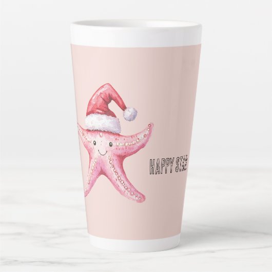 Roze Gelukkige Zeester Kerstman Hoed Latte Mok (Voorkant)