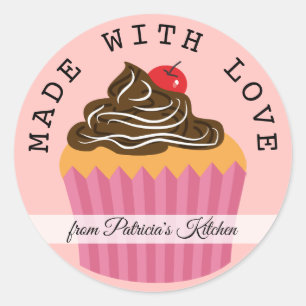 Roze gemaakt met liefde cupcakes uit de keuken van ronde sticker