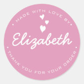 Roze Gemaakt met Liefde Gepersonaliseerd dank u Ronde Sticker (Voorkant)