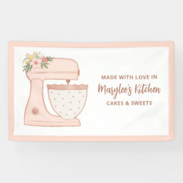 Roze gemaakt van bakkerij met liefdesbakkerij spandoek